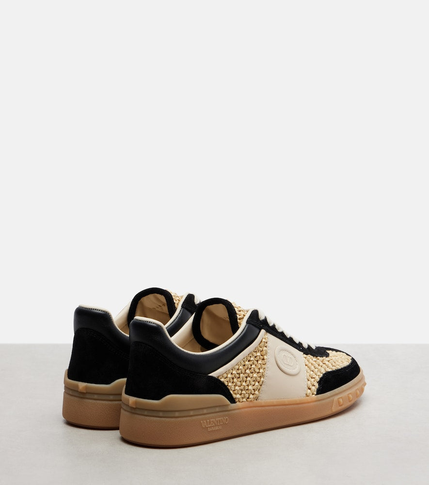 Valentino Garavani VLogo leather-trimmed raffia sneakers