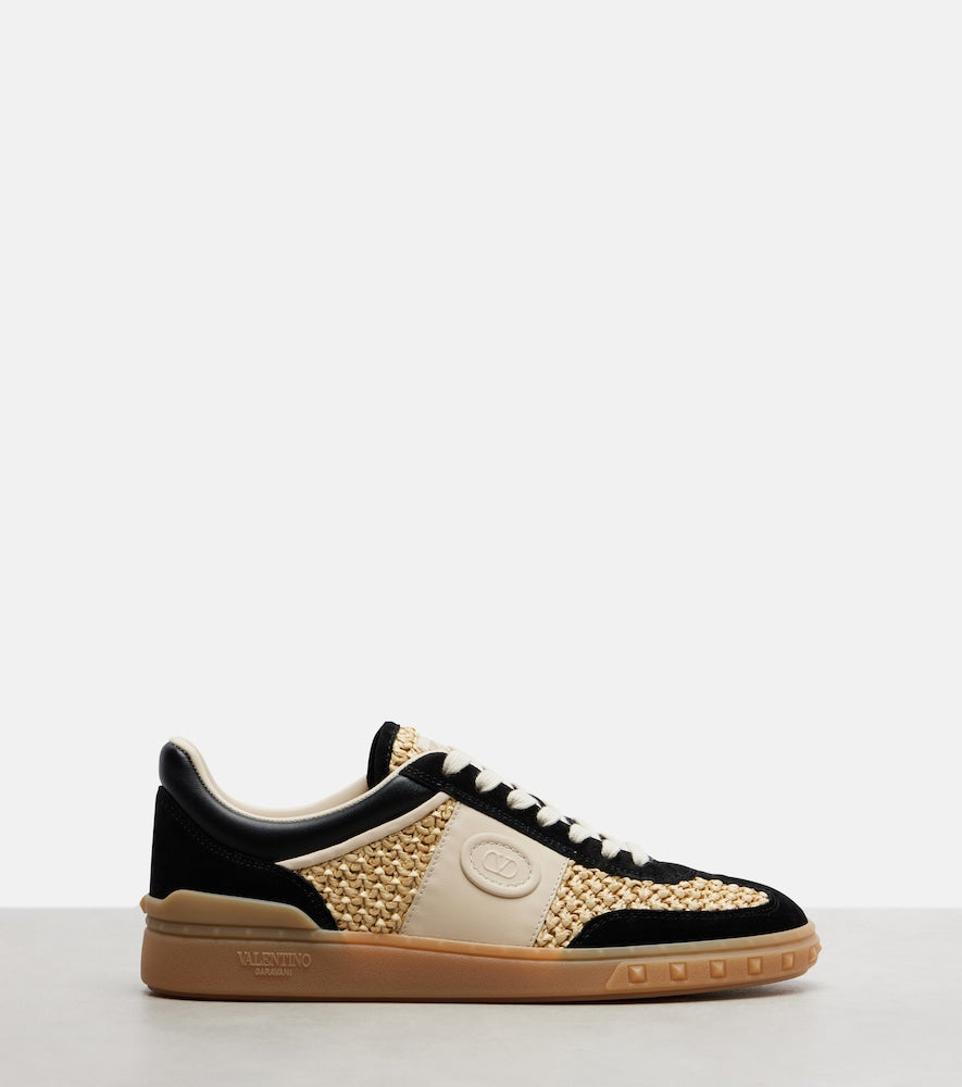 Valentino Garavani VLogo leather-trimmed raffia sneakers