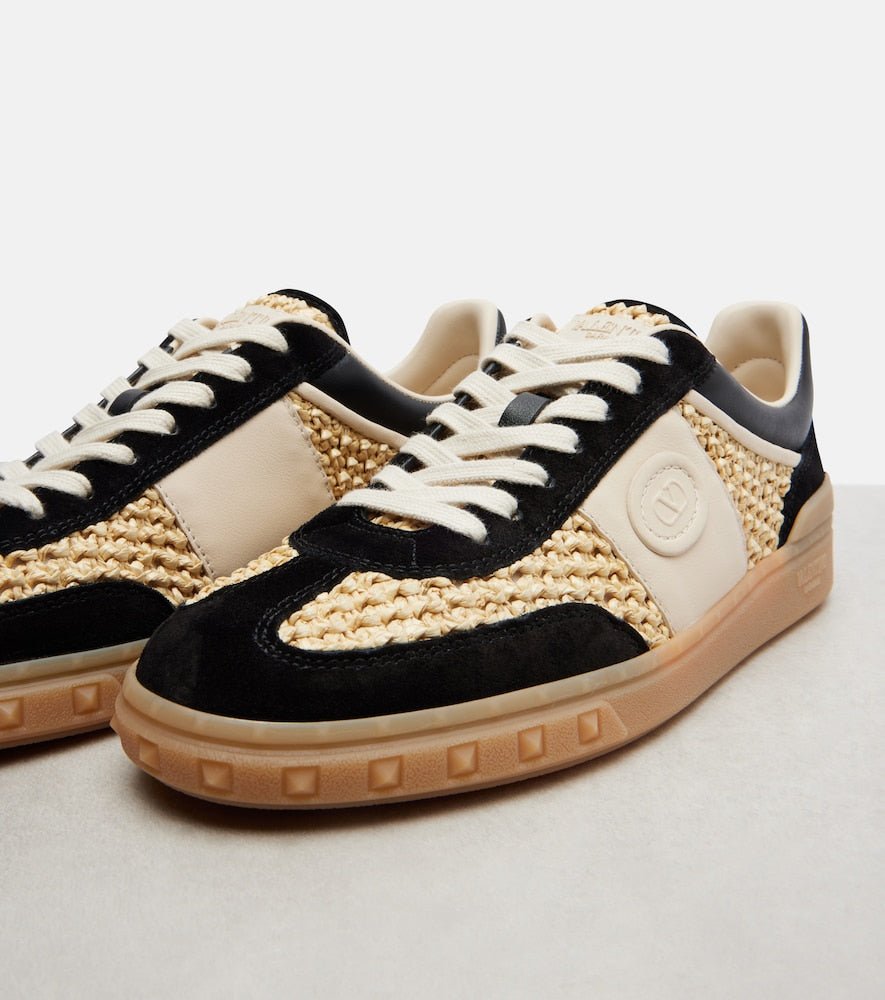 Valentino Garavani VLogo leather-trimmed raffia sneakers