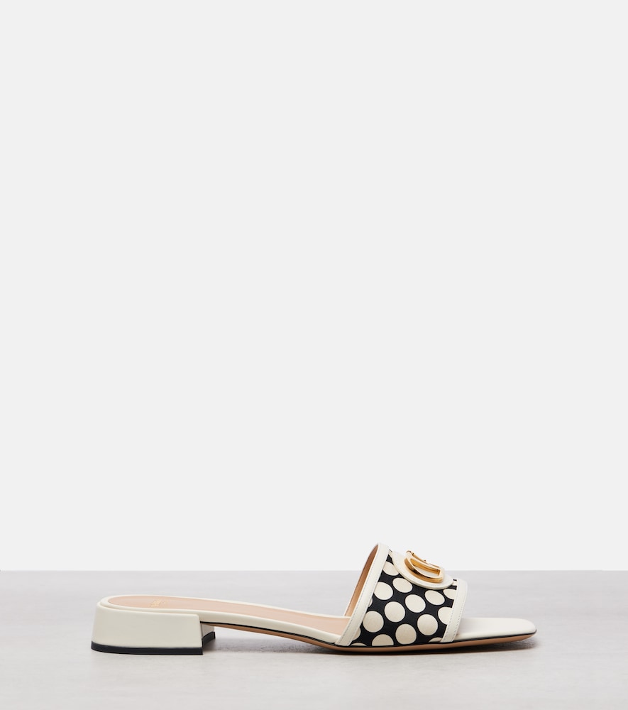 Valentino Garavani VLogo polka-dot leather-trimmed slides