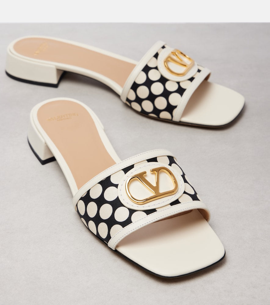 Valentino Garavani VLogo polka-dot leather-trimmed slides