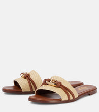 Valentino Garavani VLogo raffia-trimmed leather slides