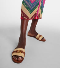 Valentino Garavani VLogo raffia-trimmed leather slides