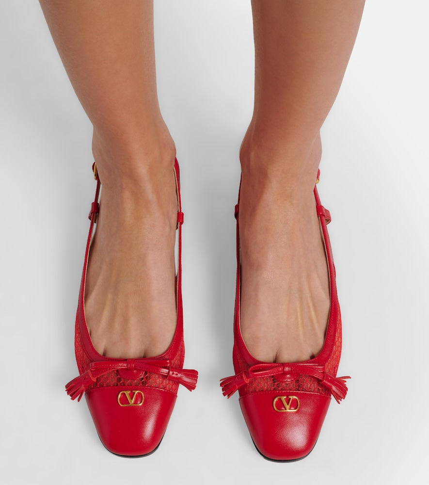 Valentino Garavani Valet Du Roi leather and mesh slingback flats