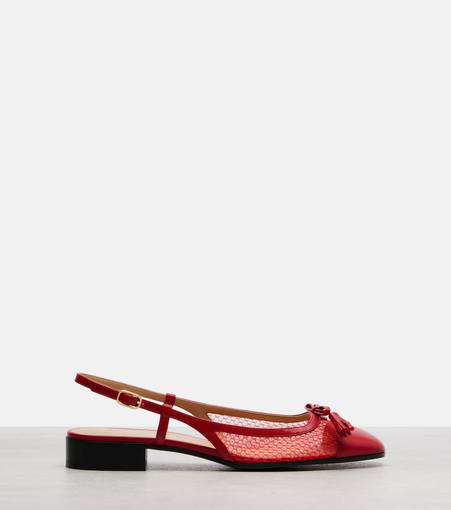 Valentino Garavani Valet Du Roi leather and mesh slingback flats
