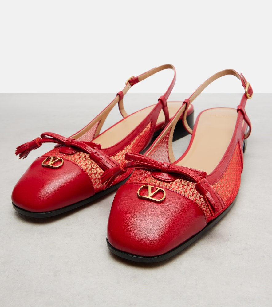 Valentino Garavani Valet Du Roi leather and mesh slingback flats