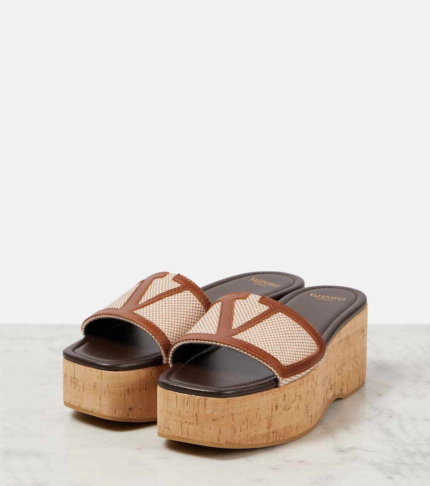 Valentino Garavani Viva Superstar leather-trimmed canvas slides