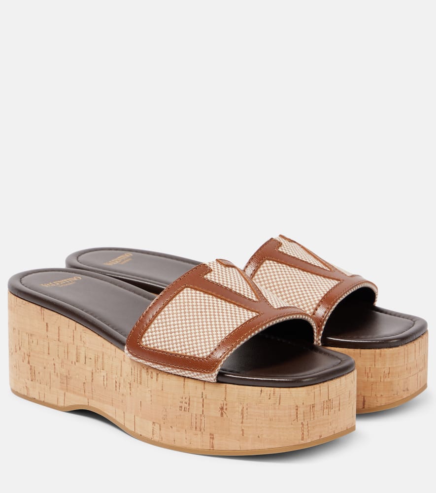 Valentino Garavani Viva Superstar leather-trimmed canvas slides