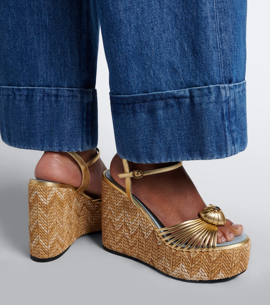 Valentino Garavani Coeur Royal leather espadrille wedges in Gold - High Espadrilles