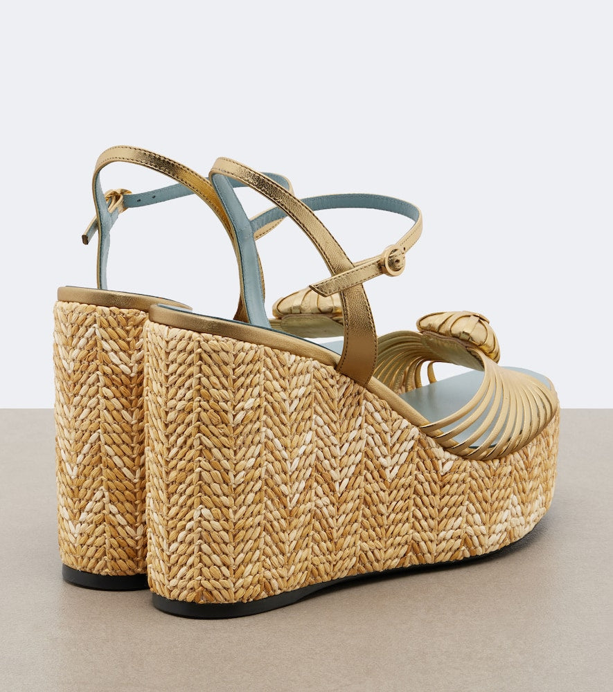 Valentino Garavani Coeur Royal leather espadrille wedges in Gold - High Espadrilles