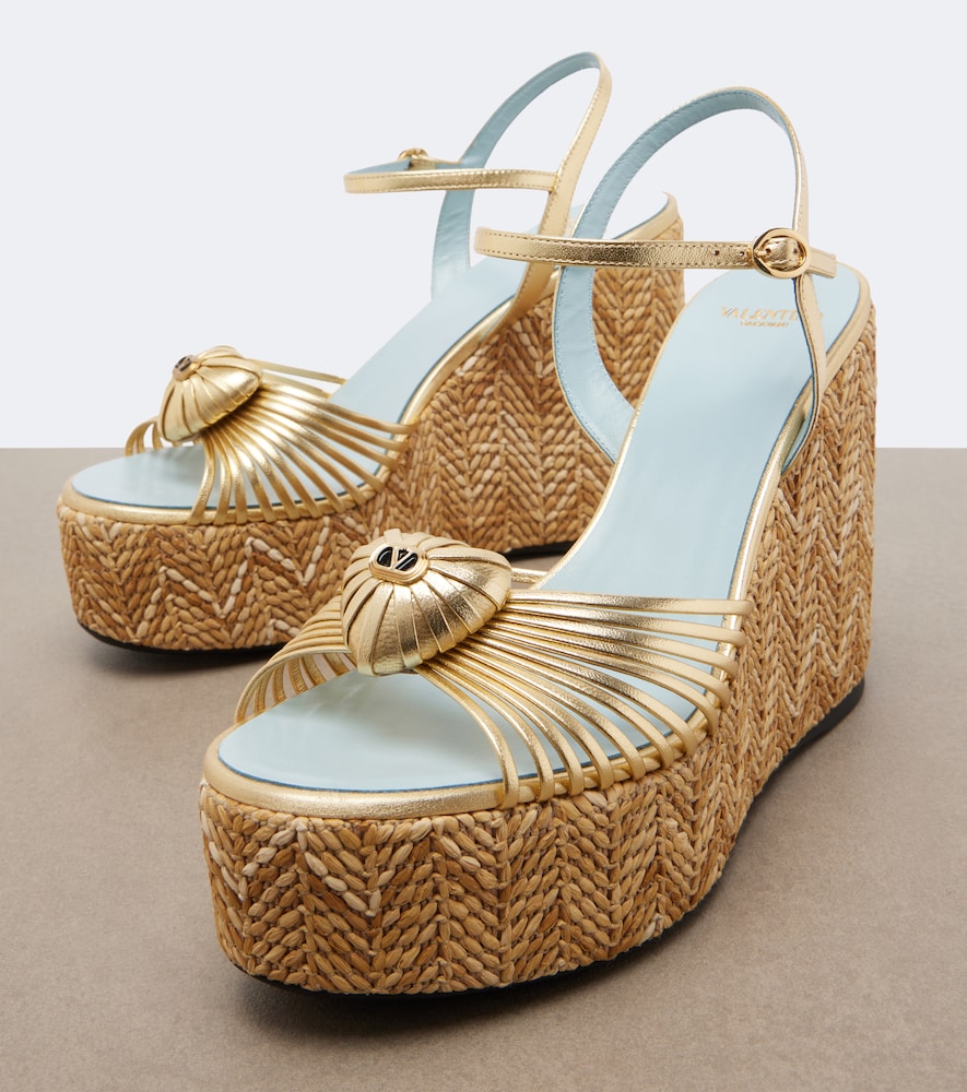 Valentino Garavani Coeur Royal leather espadrille wedges in Gold - High Espadrilles