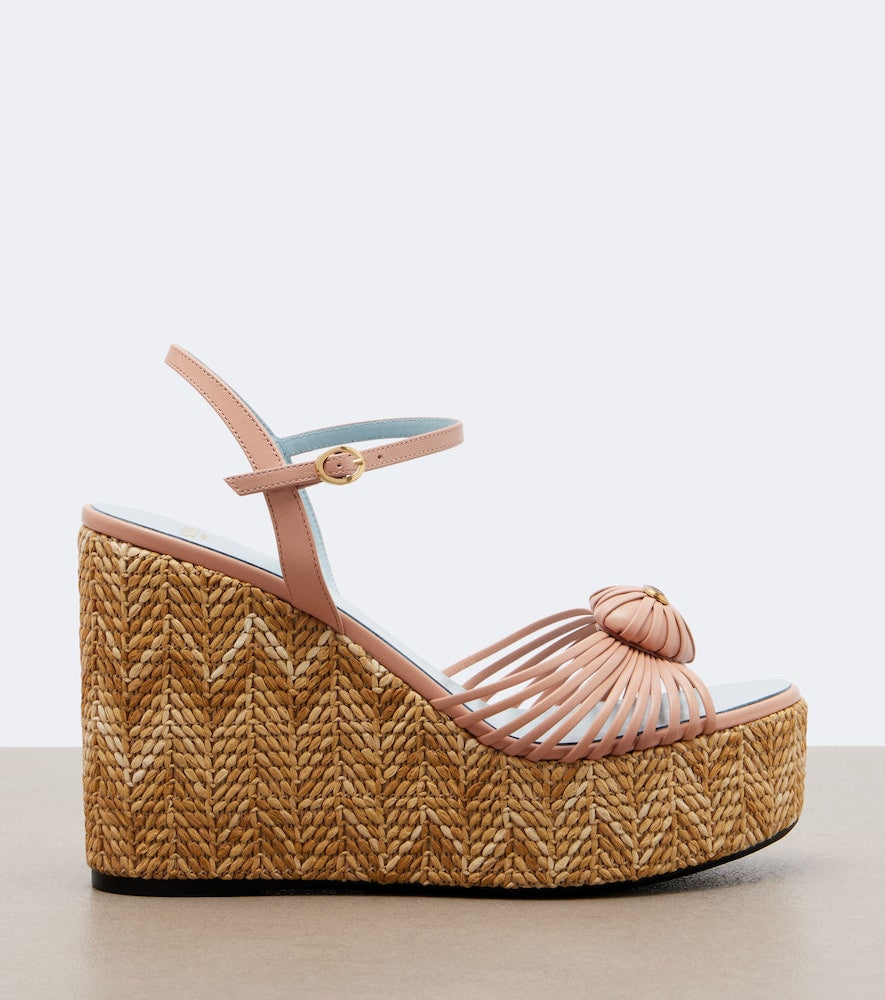 Valentino Garavani Coeur Royal leather espadrille wedges (Pink) - High Espadrilles