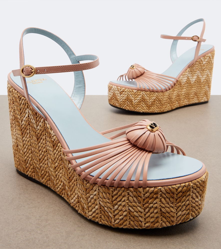 Valentino Garavani Coeur Royal leather espadrille wedges (Pink) - High Espadrilles
