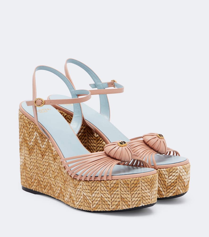 Valentino Garavani Coeur Royal leather espadrille wedges (Pink) - High Espadrilles