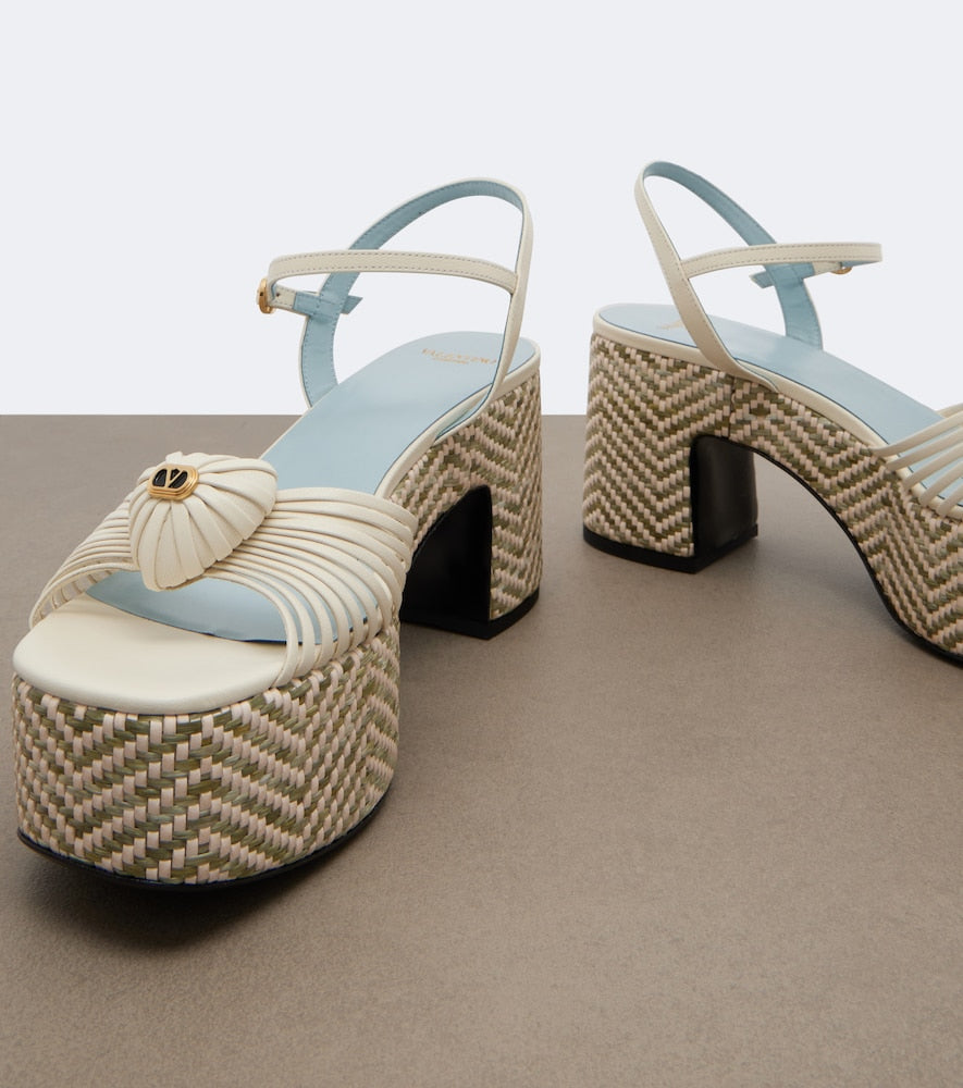 Valentino Garavani Coeur Royal leather platform sandals (White) - High Espadrilles