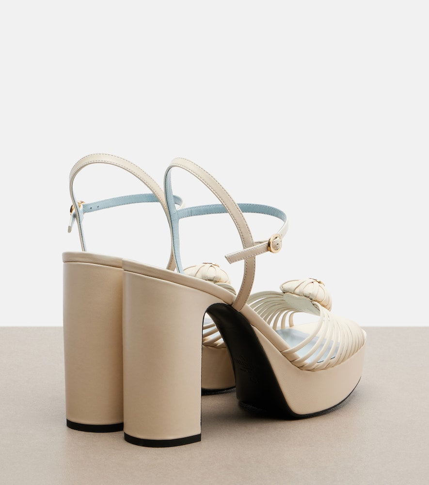 White Valentino Garavani Coeur Royal leather platform sandals - High-Heel Sandals
