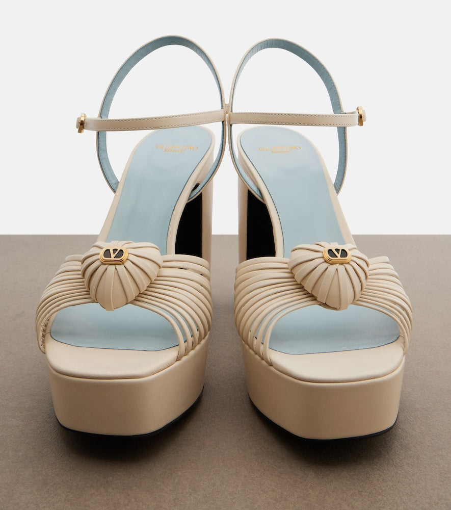 White Valentino Garavani Coeur Royal leather platform sandals - High-Heel Sandals