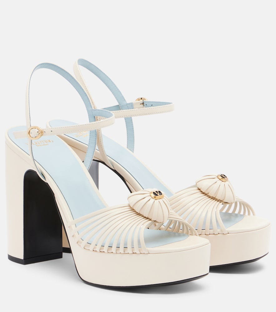 White Valentino Garavani Coeur Royal leather platform sandals - High-Heel Sandals