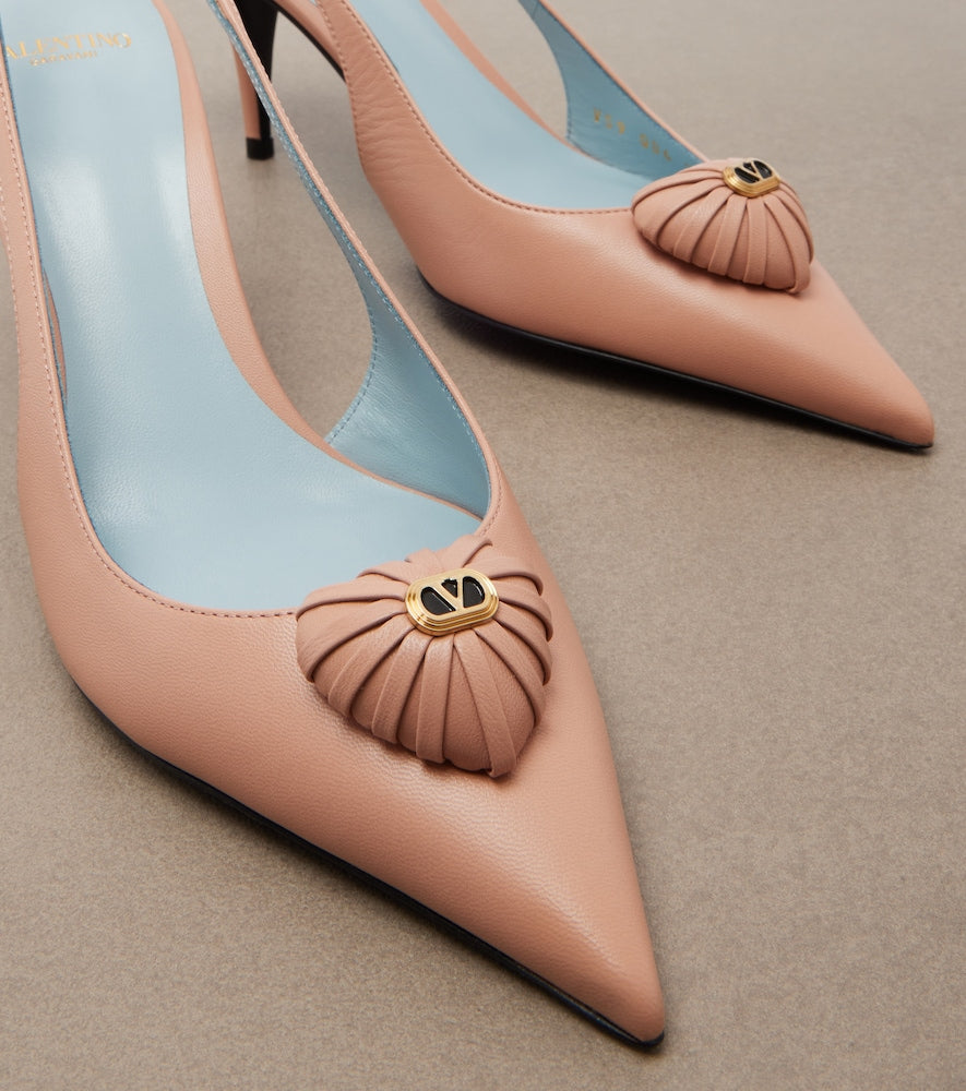 Valentino Garavani Coeur Royal leather slingback pumps - Pink Mid Heel Pumps