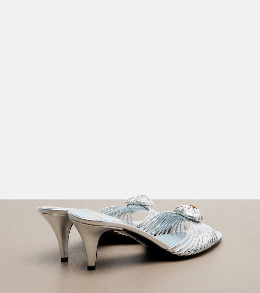 Valentino Garavani Coeur Royal metallic leather mules in Silver - Mid Heel Sandals