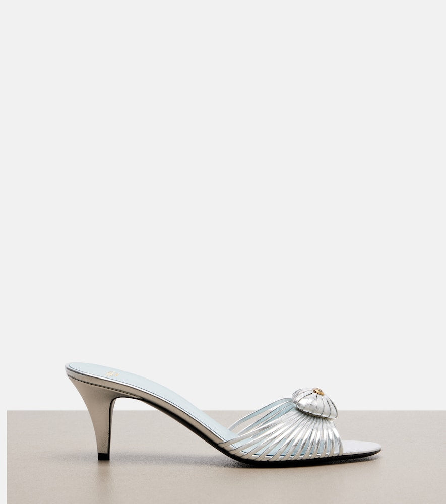 Valentino Garavani Coeur Royal metallic leather mules in Silver - Mid Heel Sandals