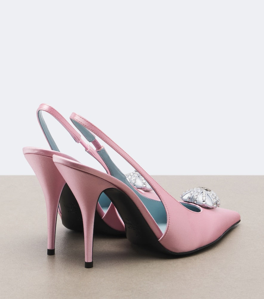 Pink Valentino Garavani Coeur Royal satin slingback pumps - High-Heel Pumps