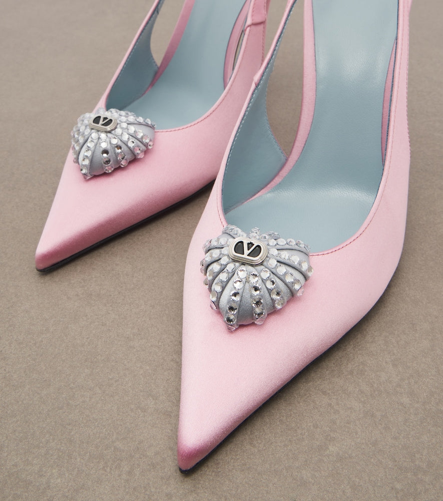 Pink Valentino Garavani Coeur Royal satin slingback pumps - High-Heel Pumps