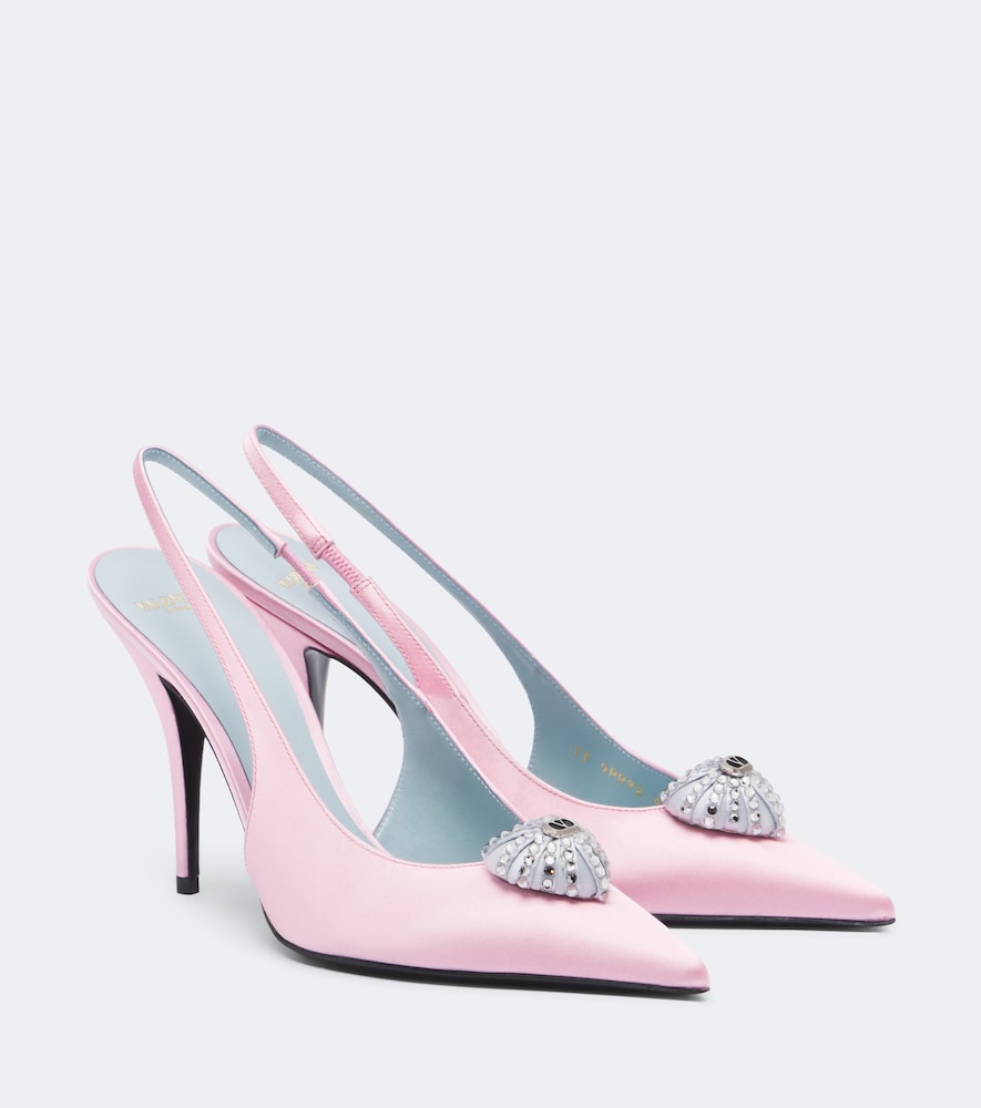 Pink Valentino Garavani Coeur Royal satin slingback pumps - High-Heel Pumps