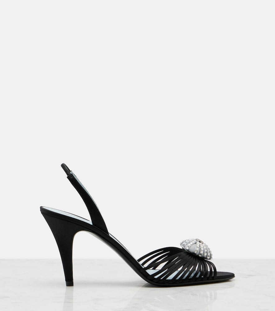 Valentino Garavani Coeur Royal satin slingback sandals in Black - Mid Heel Sandals