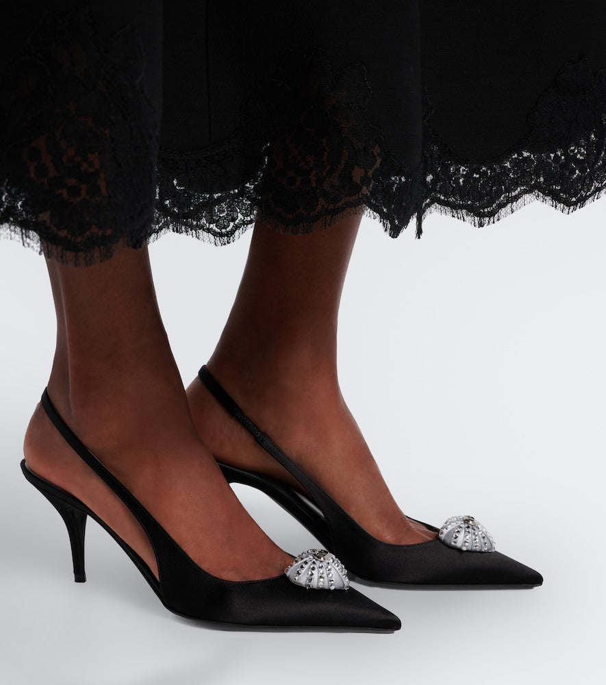 Black Valentino Garavani Coeur Royal velvet slingback pumps - Mid Heel Pumps
