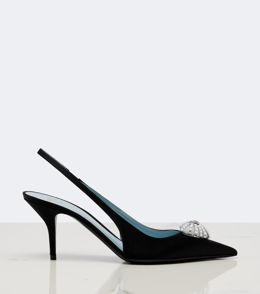 Black Valentino Garavani Coeur Royal velvet slingback pumps - Mid Heel Pumps
