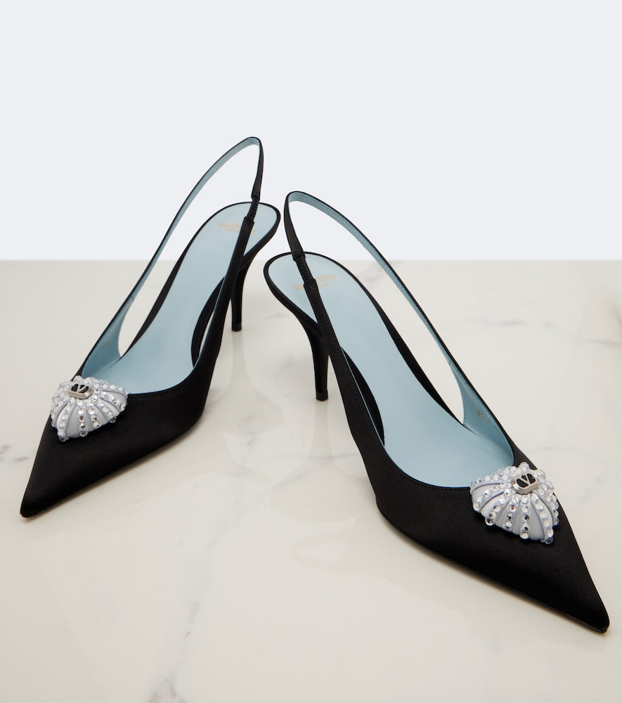 Black Valentino Garavani Coeur Royal velvet slingback pumps - Mid Heel Pumps