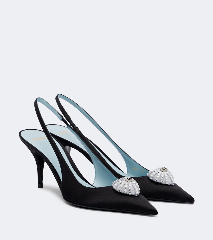 Black Valentino Garavani Coeur Royal velvet slingback pumps - Mid Heel Pumps