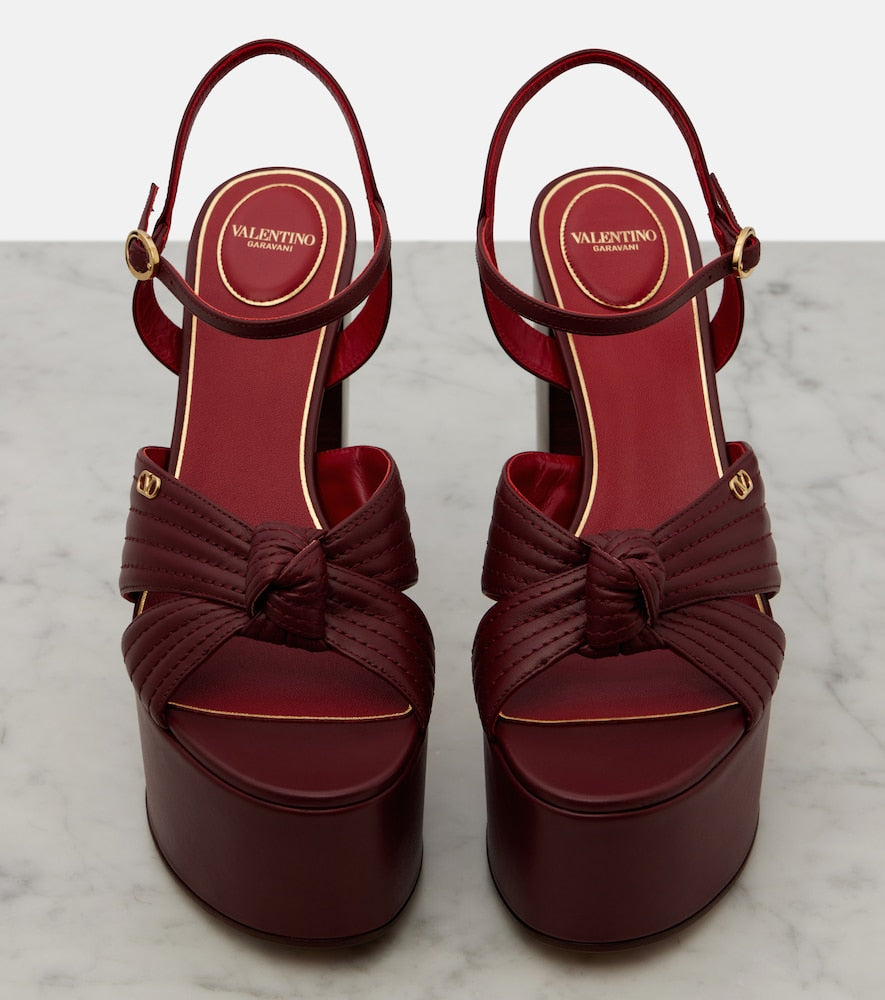 Valentino Garavani Crasher VLogo leather platform sandals - Burgundy High Heels