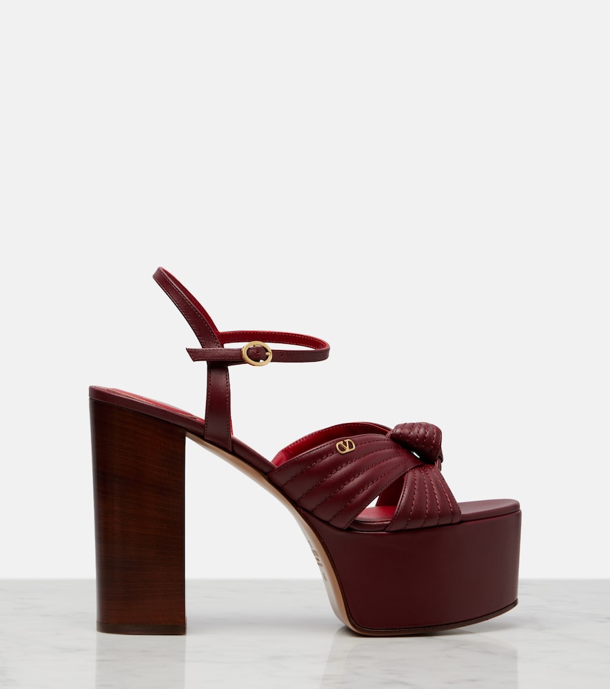 Valentino Garavani Crasher VLogo leather platform sandals - Burgundy High Heels