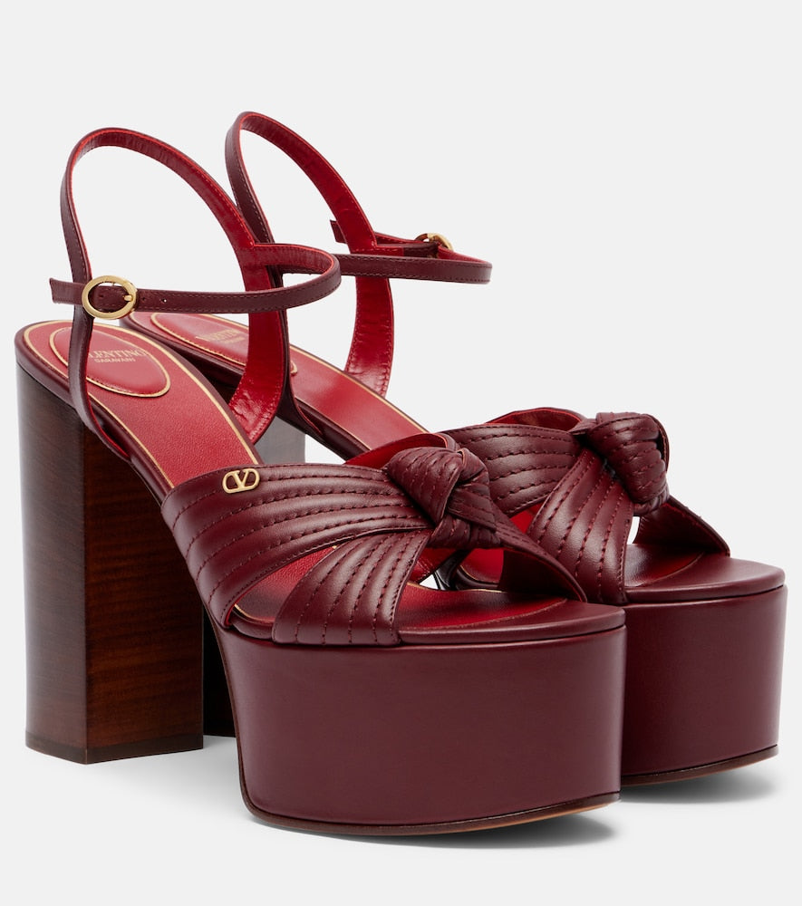 Valentino Garavani Crasher VLogo leather platform sandals - Burgundy High Heels