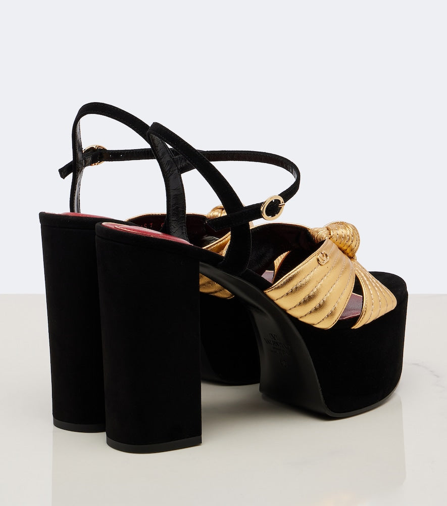 Gold Valentino Garavani Crasher metallic leather platform sandals - High-Heel Sandals