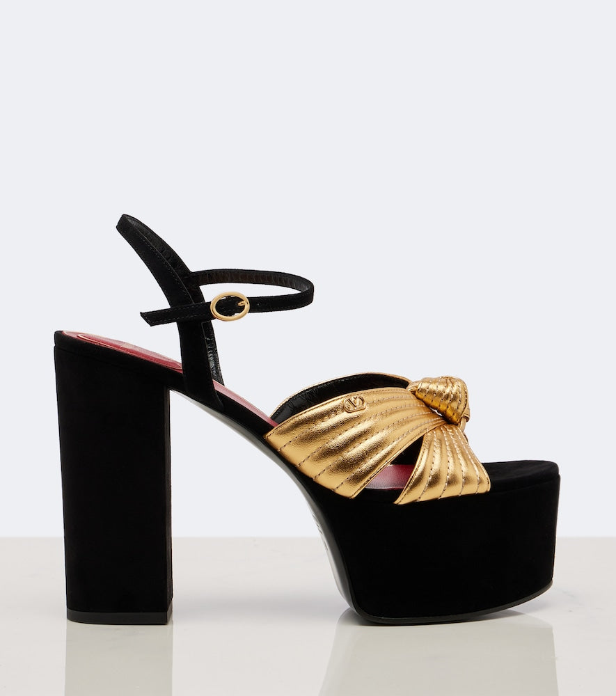 Gold Valentino Garavani Crasher metallic leather platform sandals - High-Heel Sandals