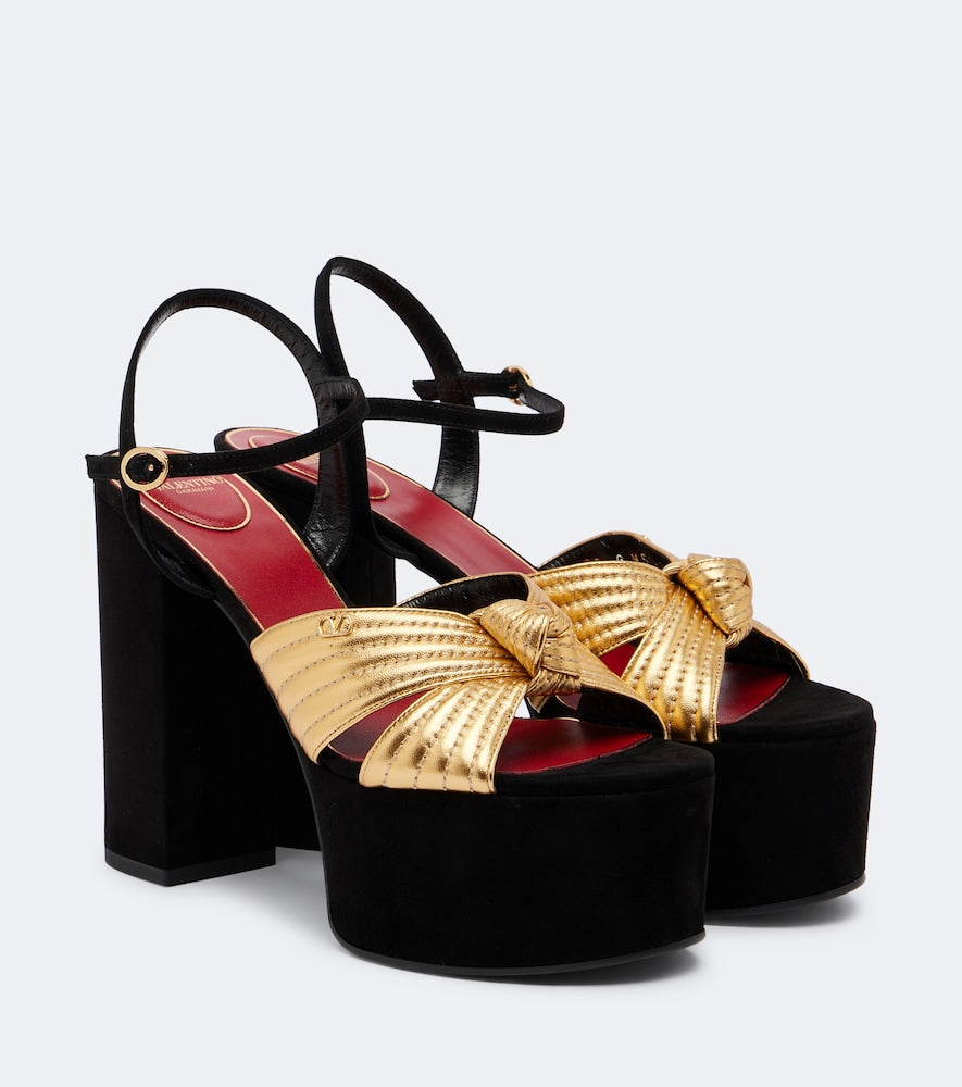 Gold Valentino Garavani Crasher metallic leather platform sandals - High-Heel Sandals