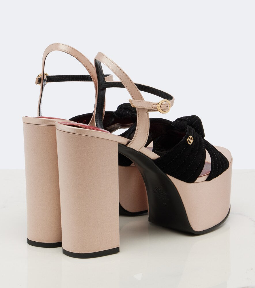 Pink Valentino Garavani Crasher satin-trimmed suede platform sandals - High-Heel Sandals