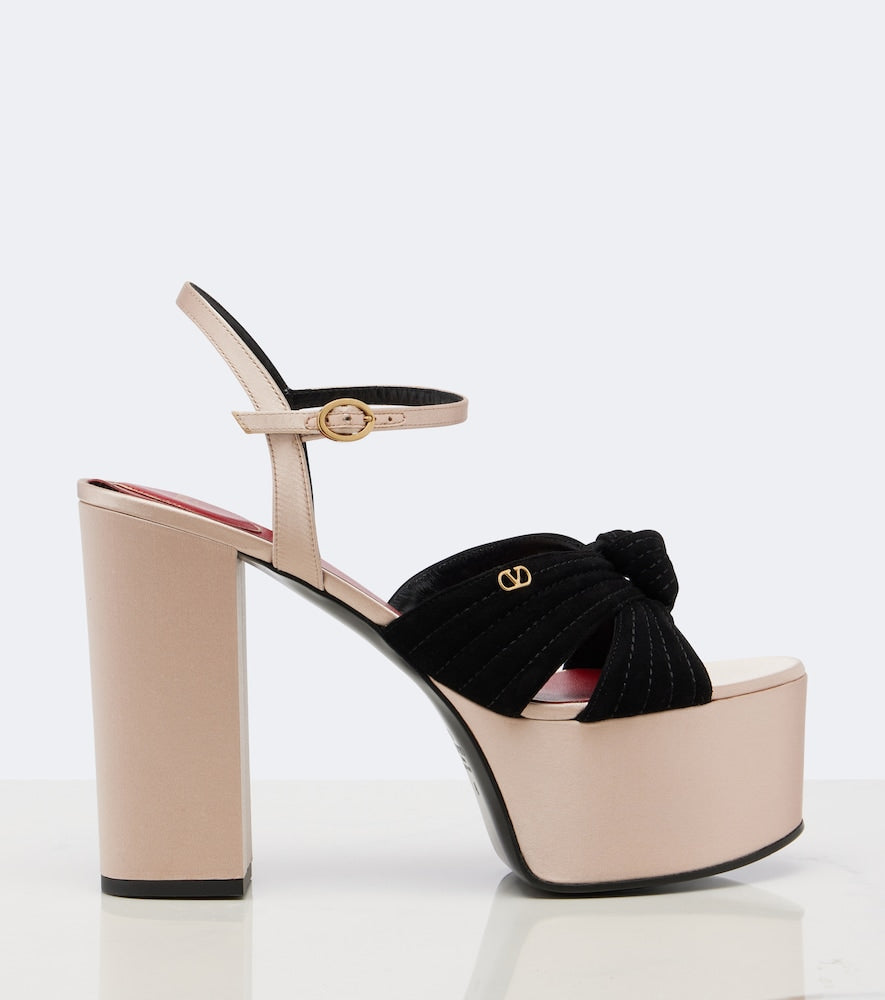 Pink Valentino Garavani Crasher satin-trimmed suede platform sandals - High-Heel Sandals