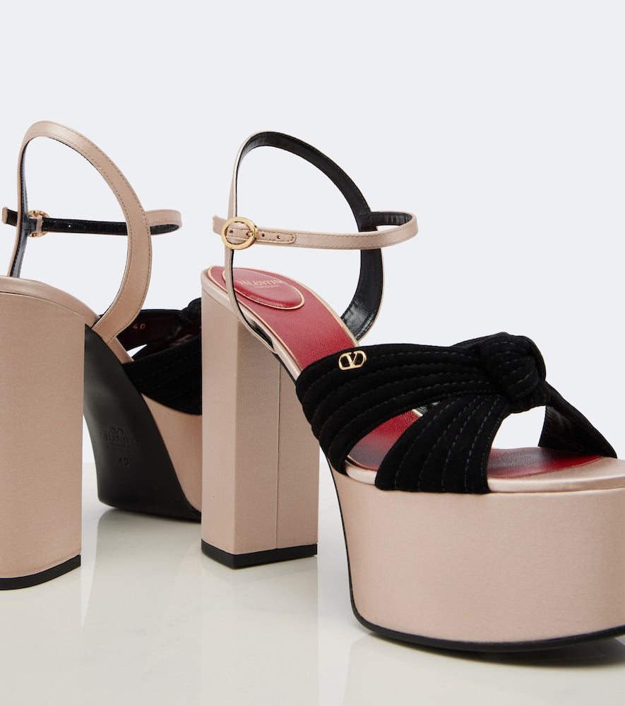 Pink Valentino Garavani Crasher satin-trimmed suede platform sandals - High-Heel Sandals