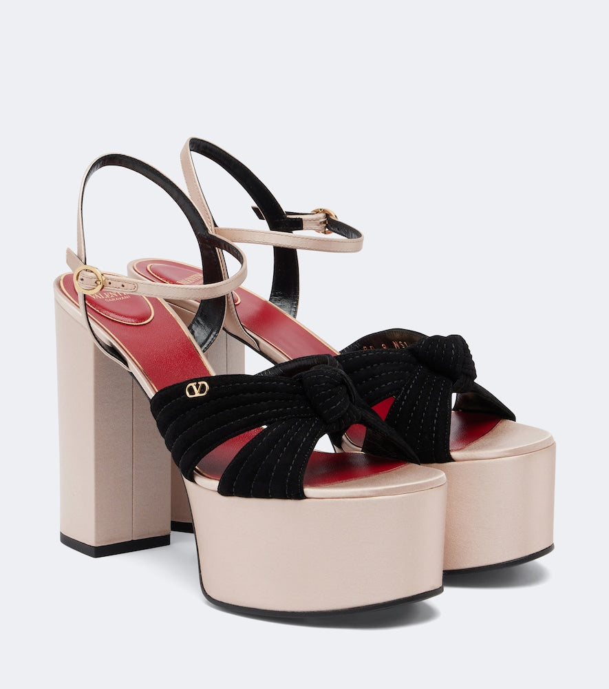 Pink Valentino Garavani Crasher satin-trimmed suede platform sandals - High-Heel Sandals