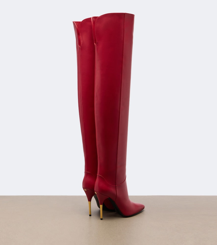Valentino Garavani Deboot leather over-the-knee boots (Red) - Mid Heel Boots