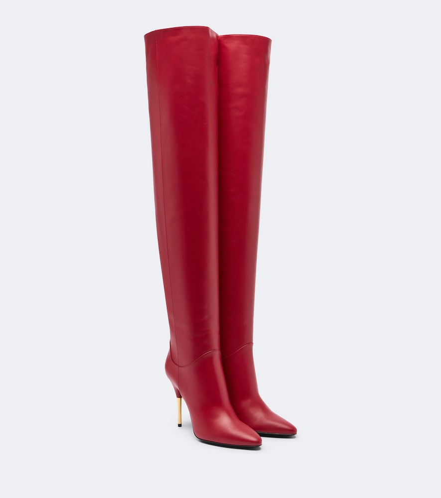 Valentino Garavani Deboot leather over-the-knee boots (Red) - Mid Heel Boots
