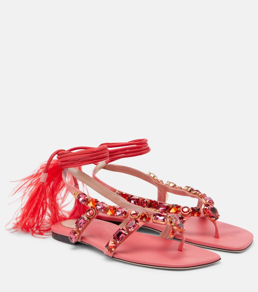 Pink Valentino Garavani Embellished suede thong sandals - Flat Sandals