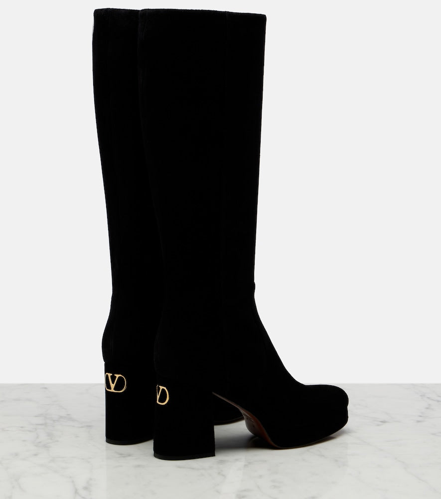 Valentino Garavani Fawcette VLogo suede knee-high boots in Black - High Heels
