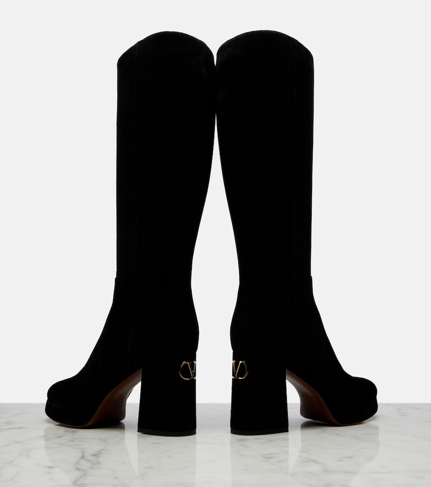 Valentino Garavani Fawcette VLogo suede knee-high boots in Black - High Heels