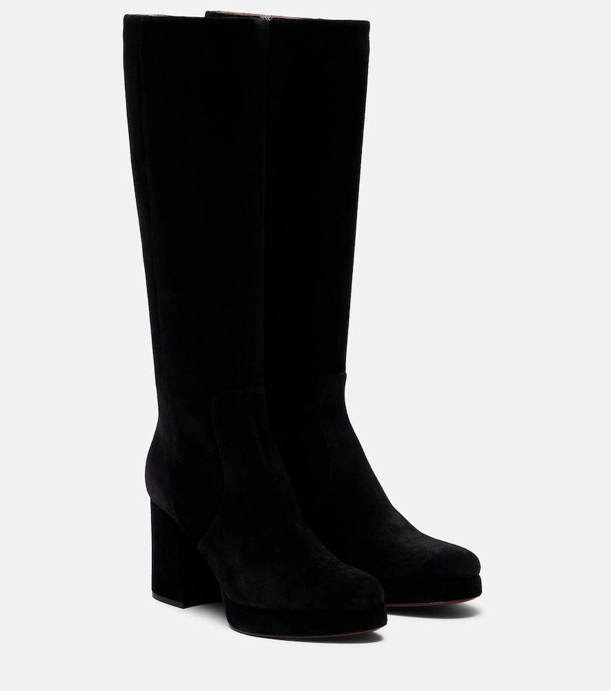 Valentino Garavani Fawcette VLogo suede knee-high boots in Black - High Heels