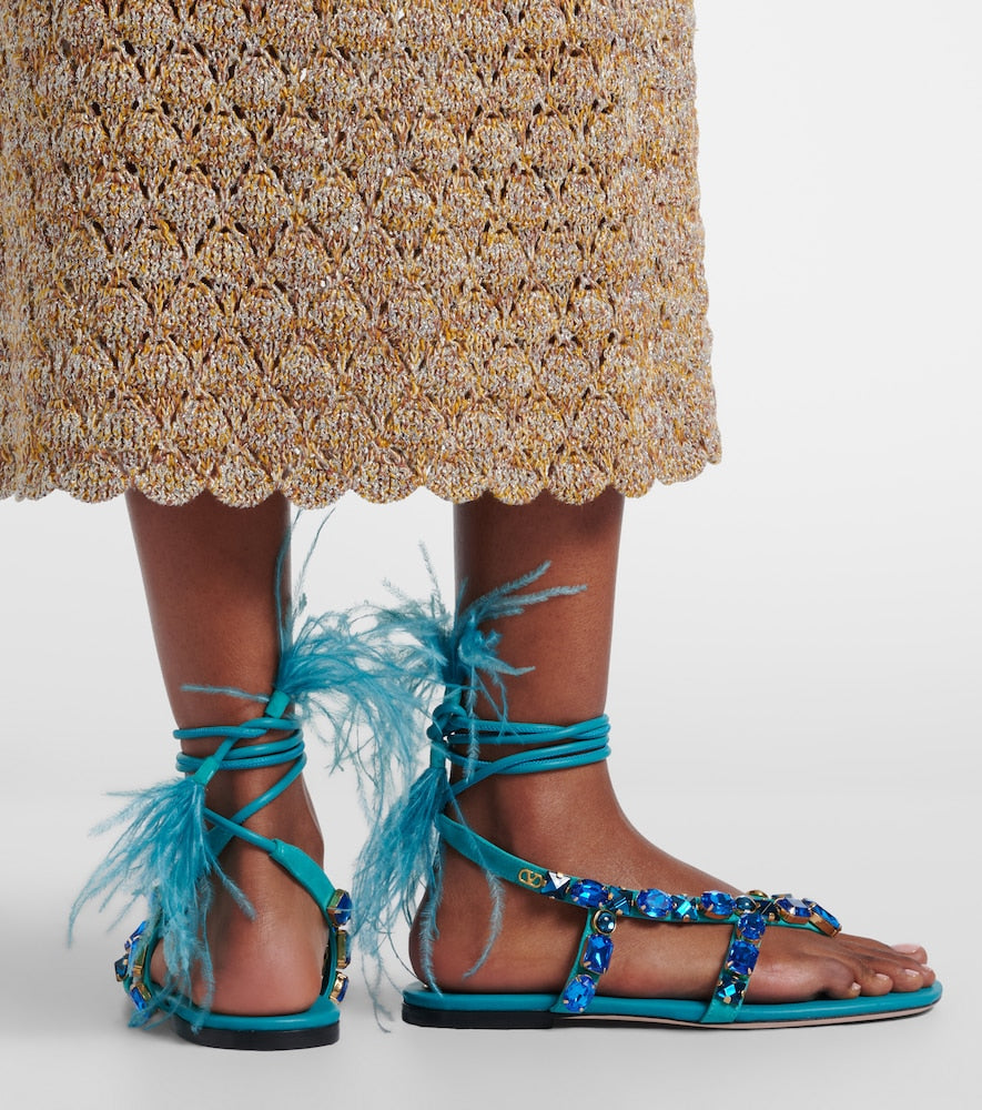 Valentino Garavani Resort embellished suede thong sandals (Blue) - Flat Sandals